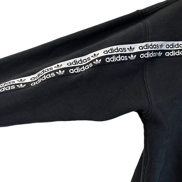 Adidas Mens Black Logo Trefoil Stripe Pullover Hoodie Sweater Size Medium - Picture 2 of 5
